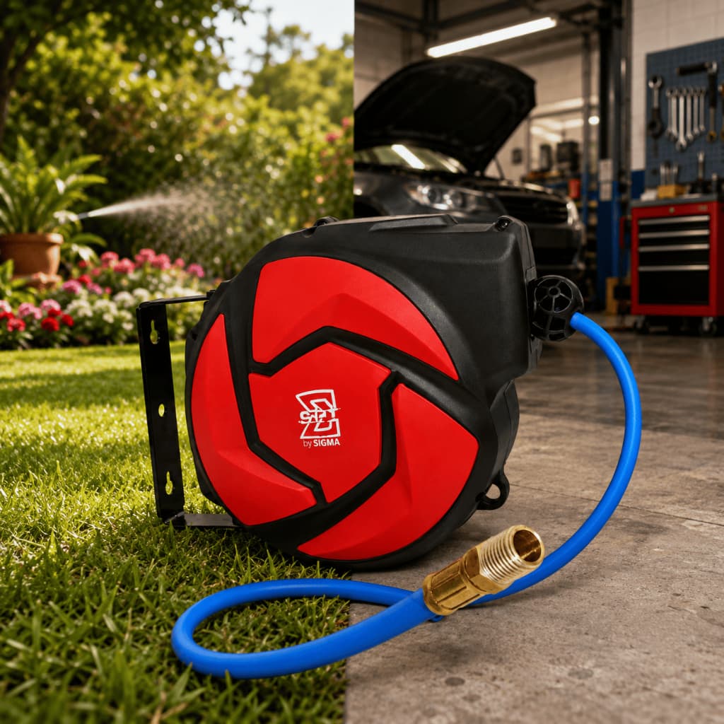 Carretel Enrolador Mangueira Automático 10m Compressor Ar Água Retrátil 250 PSI 1/4 BSP Sgt-9003 Sgt Tools C/ Nf
