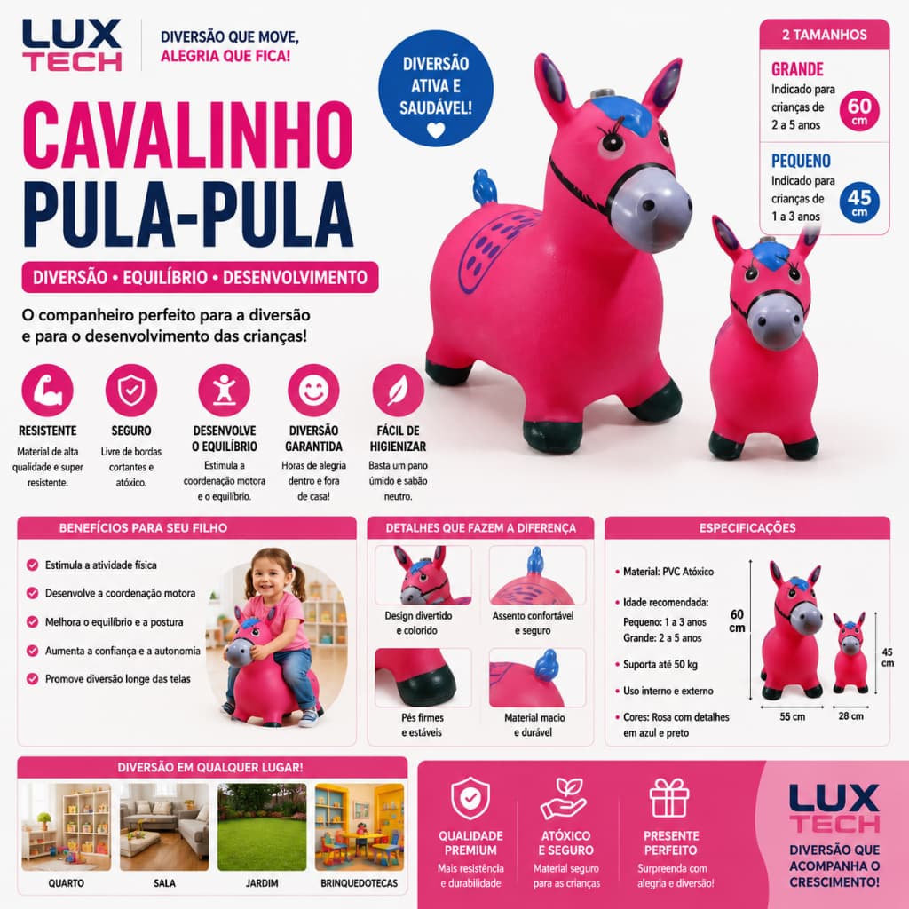 Brinquedo Cavalinho Upa Upa Diversão Criança Presente Cor:Rosa