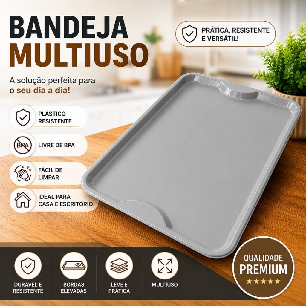 Kit Jogo 10 Bandeja Refeitório Fast Food  CINZA Cozinha Cafe Plastica 48x33 cm Loop