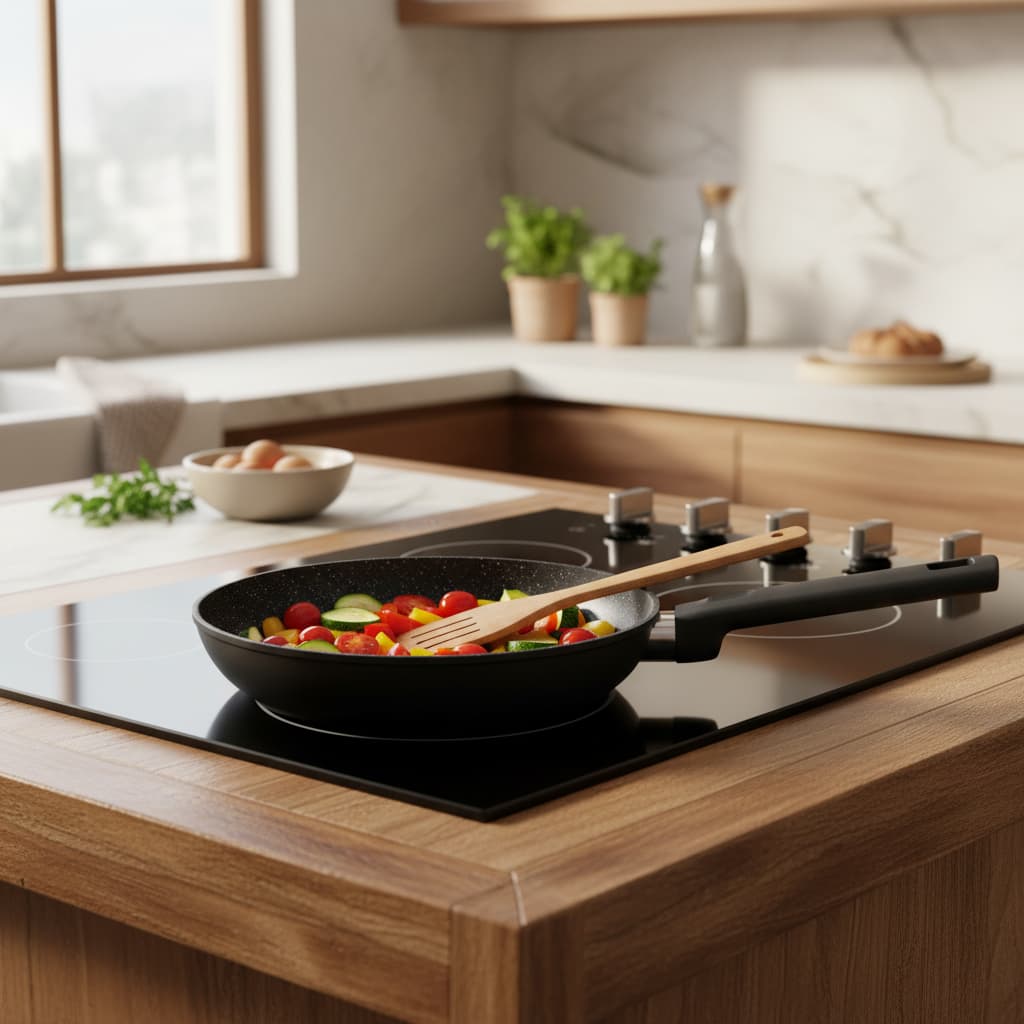 Frigideira Ceramica Antiaderente Fundo Inducao 20cm Preto Cozinha Resistente