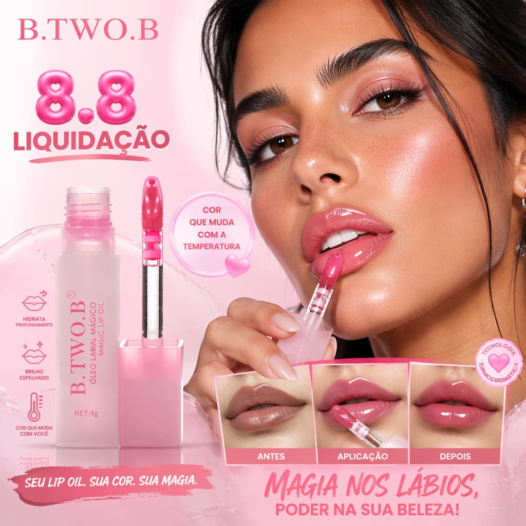 B.TWO.B Batom e Óleo Labial Mágico Hidratante e Volumoso, Hidratação Sem Oleosidade, 4g