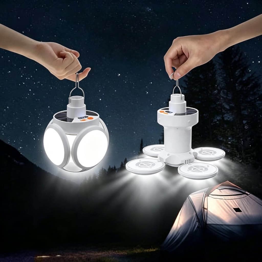 Lâmpada Solar Portátil Recarregável Luz de Emergência para Camping e Pesca com Gancho de Suspensão