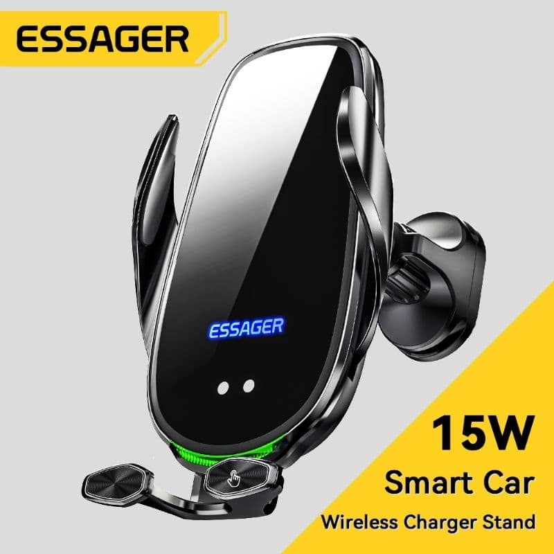 ⚡ Suporte Automotivo com Carregador Sem Fio 15w Automático Essager  para iPhone Samsung Xiaomi Motorola ⚡