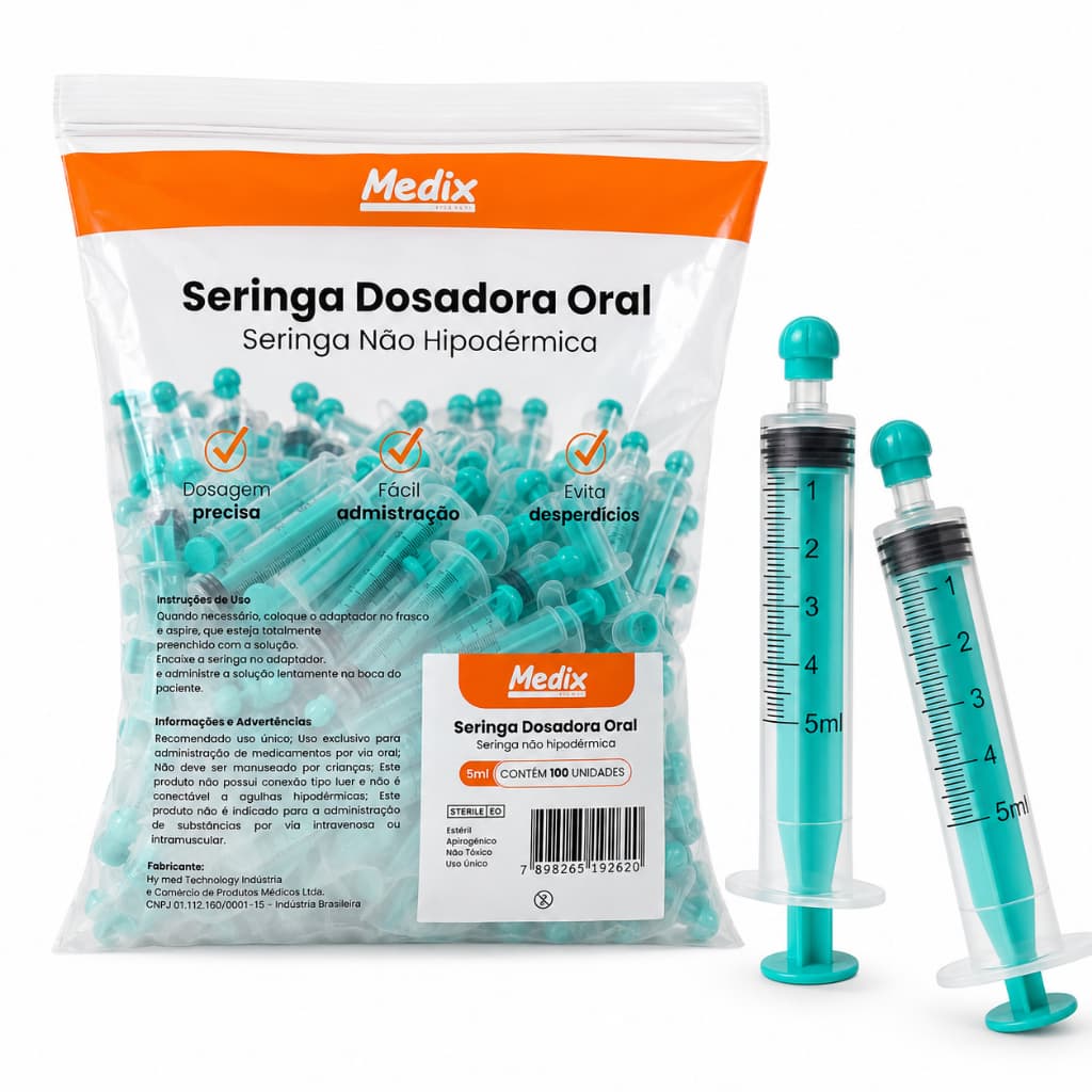 Seringa Dosadora Oral 5ml Medix 100 Unidades Sem Agulha
