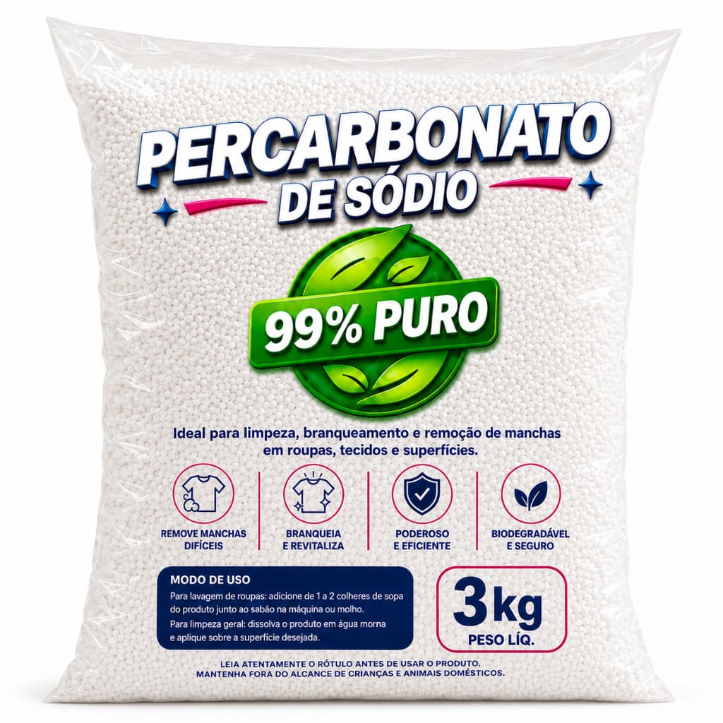 Percarbonato de Sódio 3Kg 99% Puro Tira Manchas Oxigênio Ativo Clareador Sem Cloro Multiuso