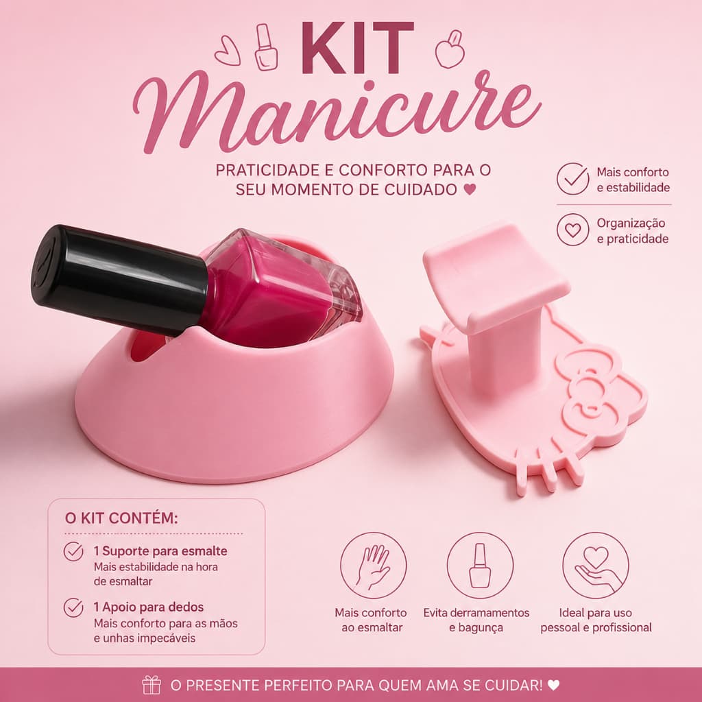 Kit Manicure – Suporte para Esmalte + Apoio para Dedos HELLO KITTY
