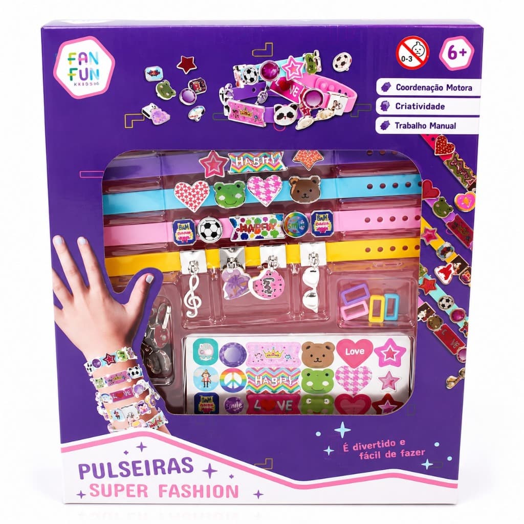 Conjunto Pulseiras e Miçangas Super Fashion Kit Infantil Faça Você Mesmo