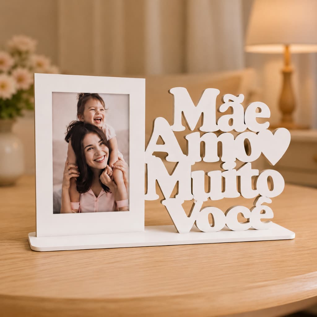 Kit Porta Retrato de Mesa MDF Mãe Amo Muito Você Lembrancinha Dia das Mães
