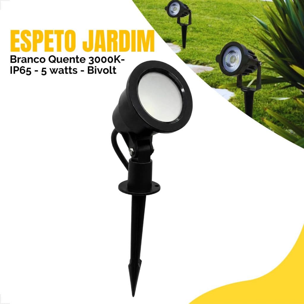 Luminária Espeto Jardim 5w Branco Quente 3000K IP65 Bivolt Sitio Campo Passagem Estrada