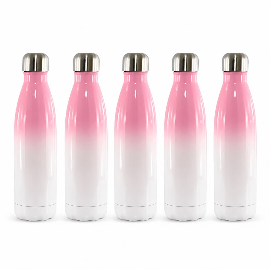 Kit 5 Garrafas Térmicas Sublimáticas 500ml Bicolor Rosa e Branca