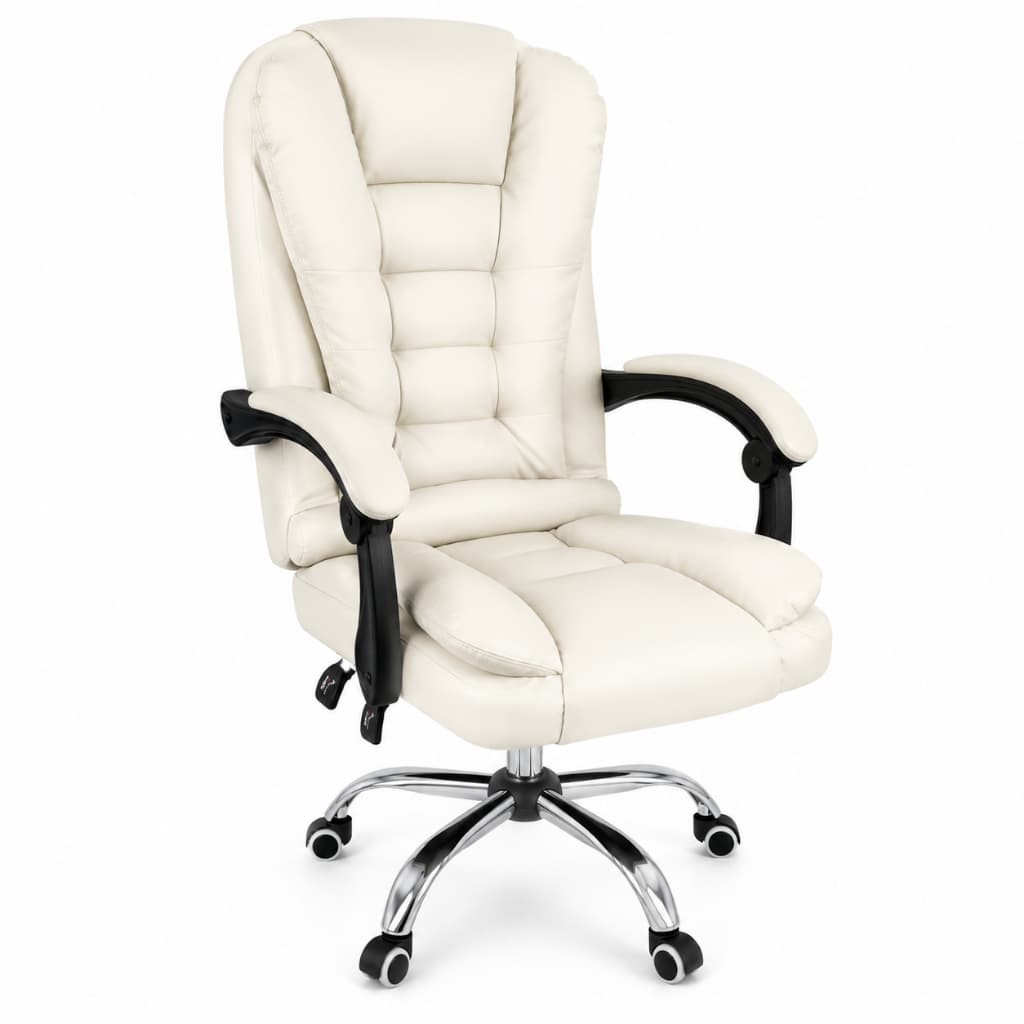 Cadeira Presidente Ergonômica Executiva Branca Giratória Reclinável Base Cromada Conforto Premium