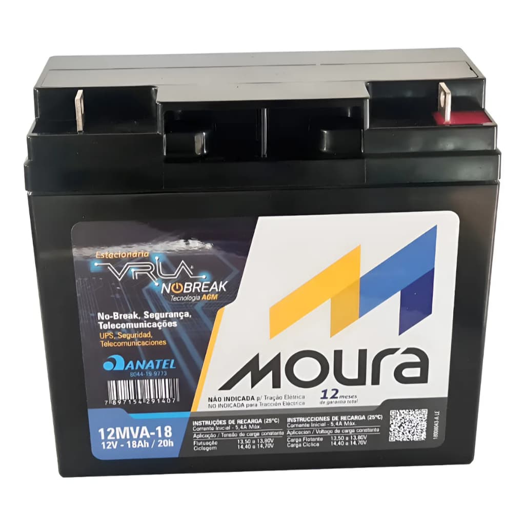 Bateria Moura 18Ah 12V 12MVA-18 Estacionária VRLA Nobreak
