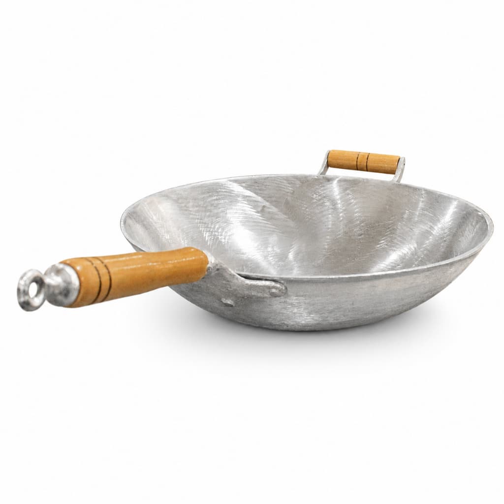 Frigideira para Paella Grande N°34 Funda em Alumínio Batido Grosso com Cabo de madeira Duravel