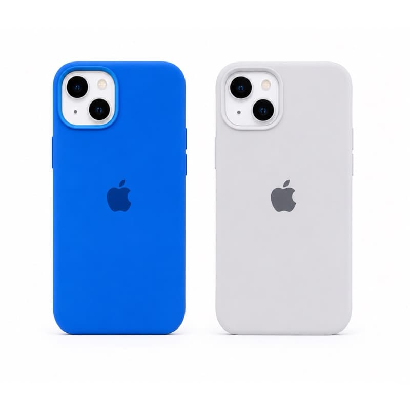 Kit 2 Capas iPhone 13 Silicone Aveludada  ( Azul / e Branco ) Premium