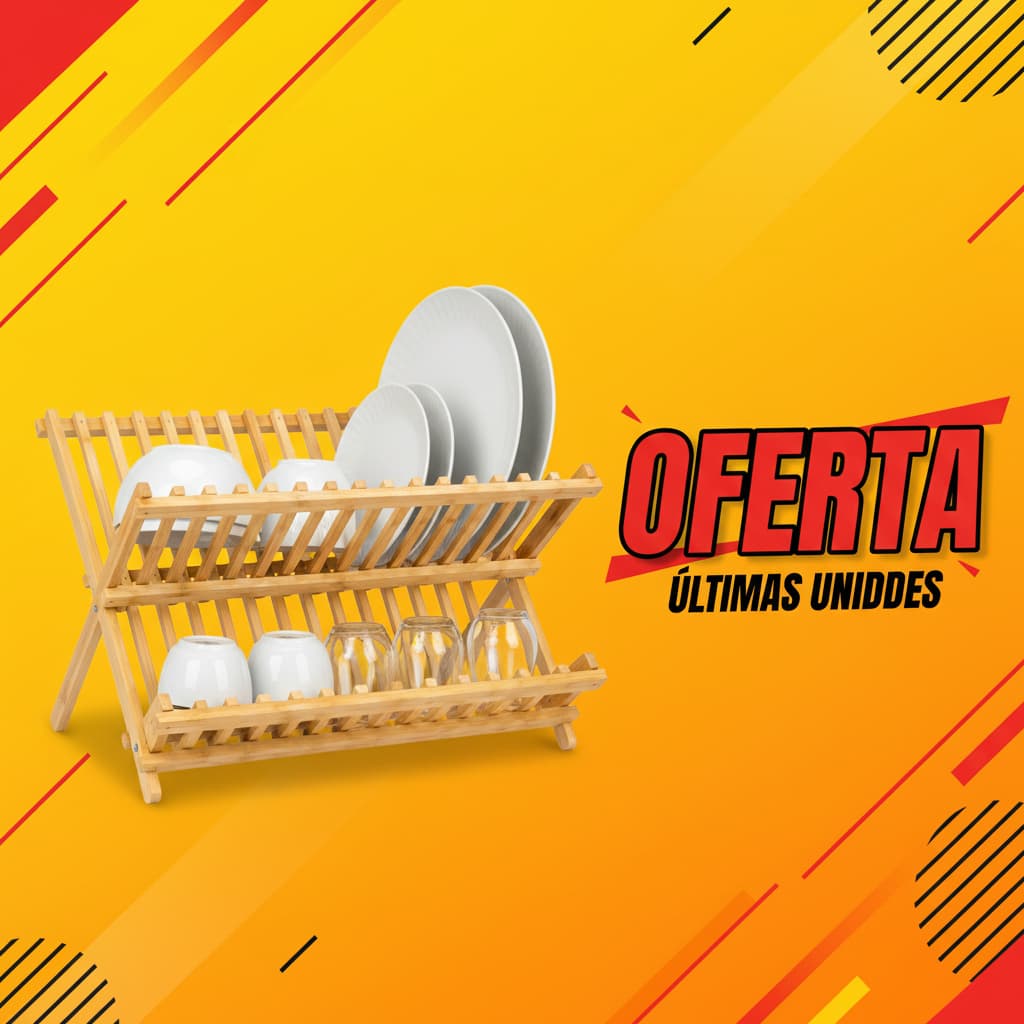 Escorredor de Louças Dobrável 2 Andares Bambu cozinha pratos