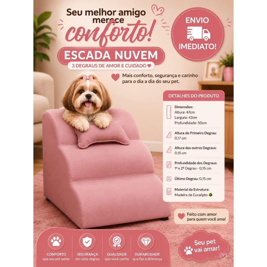 Escada Escadinha Nuvem PET Cachorro Gato Veludo Pet Rampa para Caes e Gatos Subir na Cama.