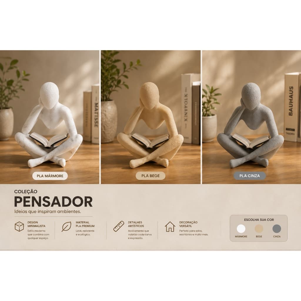 Kit 3 Esculturas Pensadores Decorativos