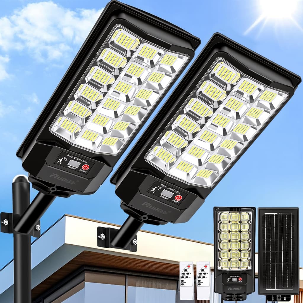 Kit 2 Refletor Solar LED 1000W/900W/800W/700W/600W Luminária Solar Externa Com Sensor Controle