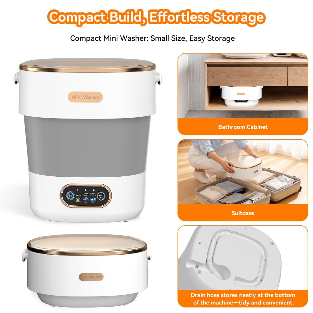 Lavadora Portátil Dobrável 13L 220V com Centrifugação para Roupas Íntimas, Bebê, Viagem e Apartamento