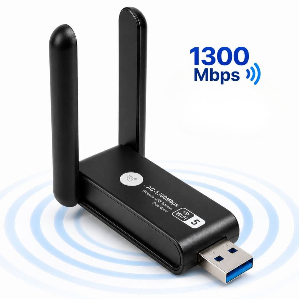 Adaptador WiFi USB Dual Band 1300Mbps 5GHz 2.4GHz com 2 Antenas para PC Notebook