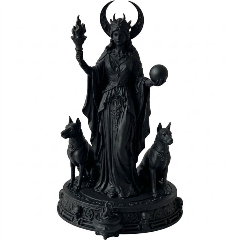 Estátua Deusa Hécate Com Tocha e Cães - Escultura Deusa da Magia Encruzilhadas Altar Wicca Esotérica 3D Premium
