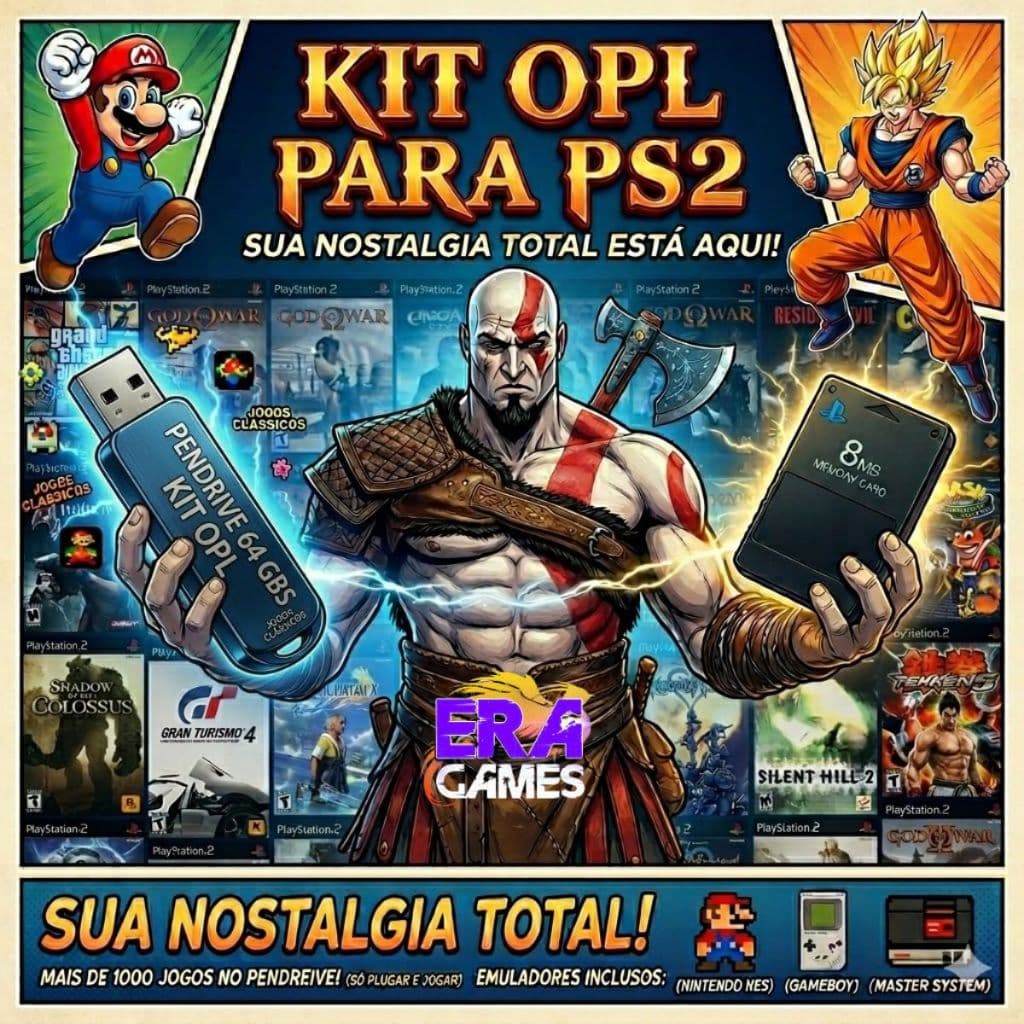 Kit Opl - Memory Card + Pendrive 64gb | Ps2 Fat e Slim - jogos ps2 + emuladores