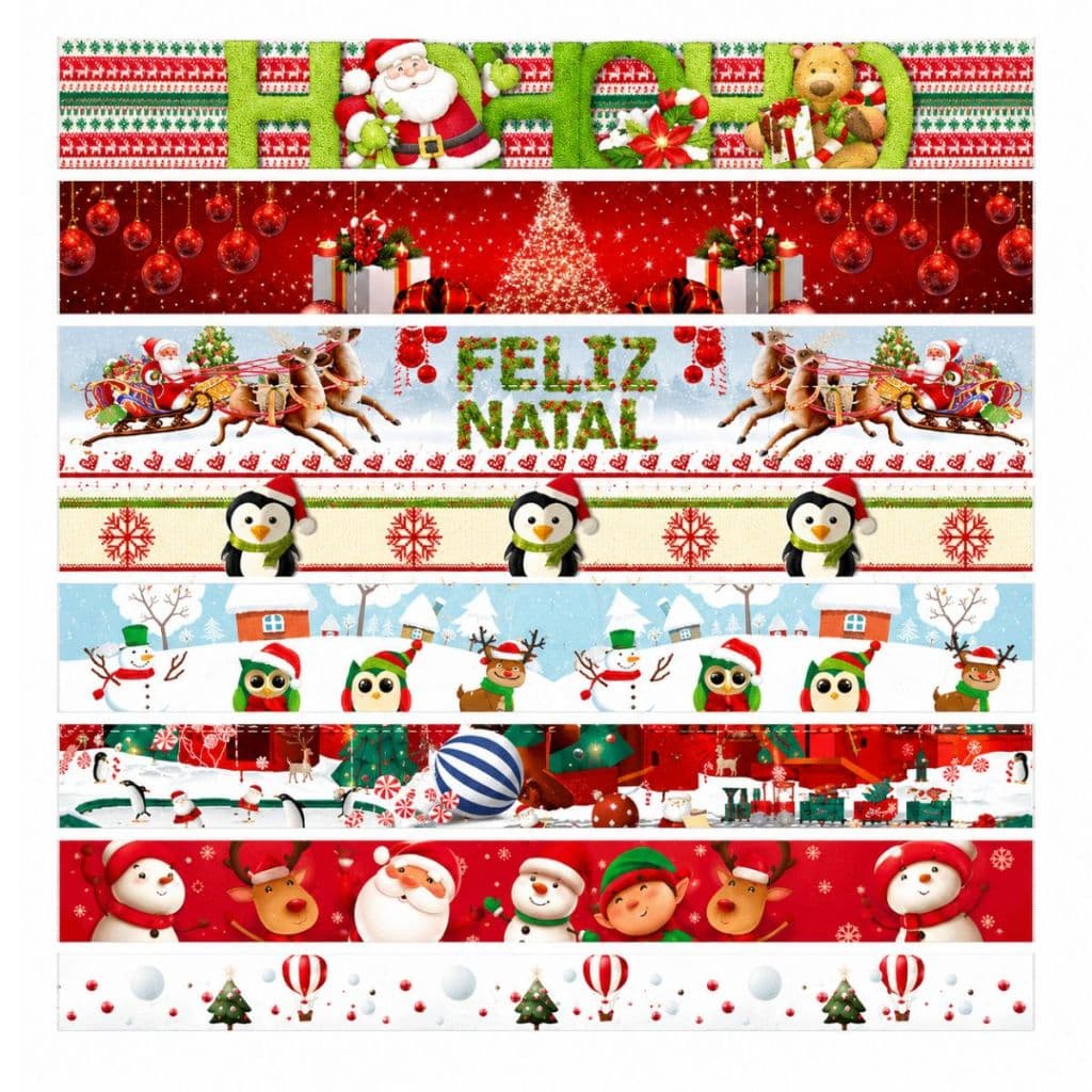 Tecido Barrado Digital de Natal  c/ 08 faixas Ganhe +01 Faixa de Brinde P/ Pano de prato guardanapo 49cm x 12cm largura