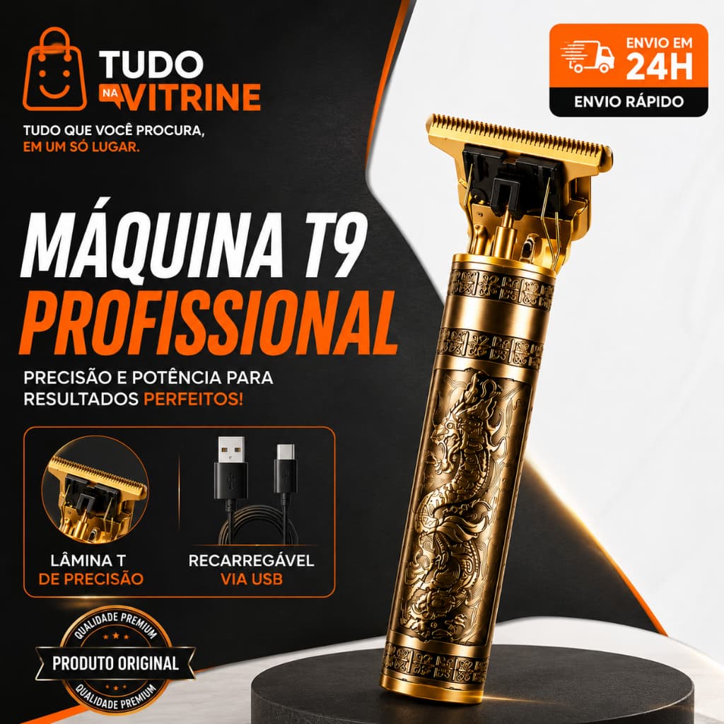 Máquina Cortar Cabelo T9 Profissional Recarregável USB Aparador de Barba Cabelo Acabamento Precision Trimmer
