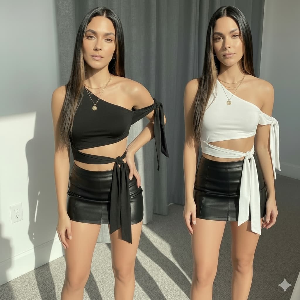 KIt 2 ou 1 Blusinha Cropped Amarração Cruzada Suplex Moda Gringa Premium Slim Festa Balada Look Perfeito Confortável