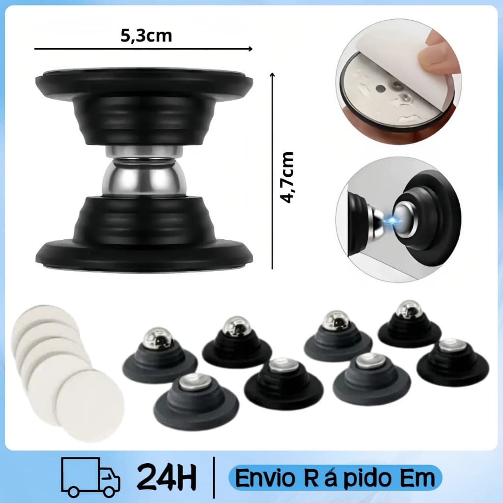 Kit 5 Prendedor Porta Magnético Imã Batedor Fixador Adesivo Acabamento Silicone E Inox Cor Preto Forma Redondo
