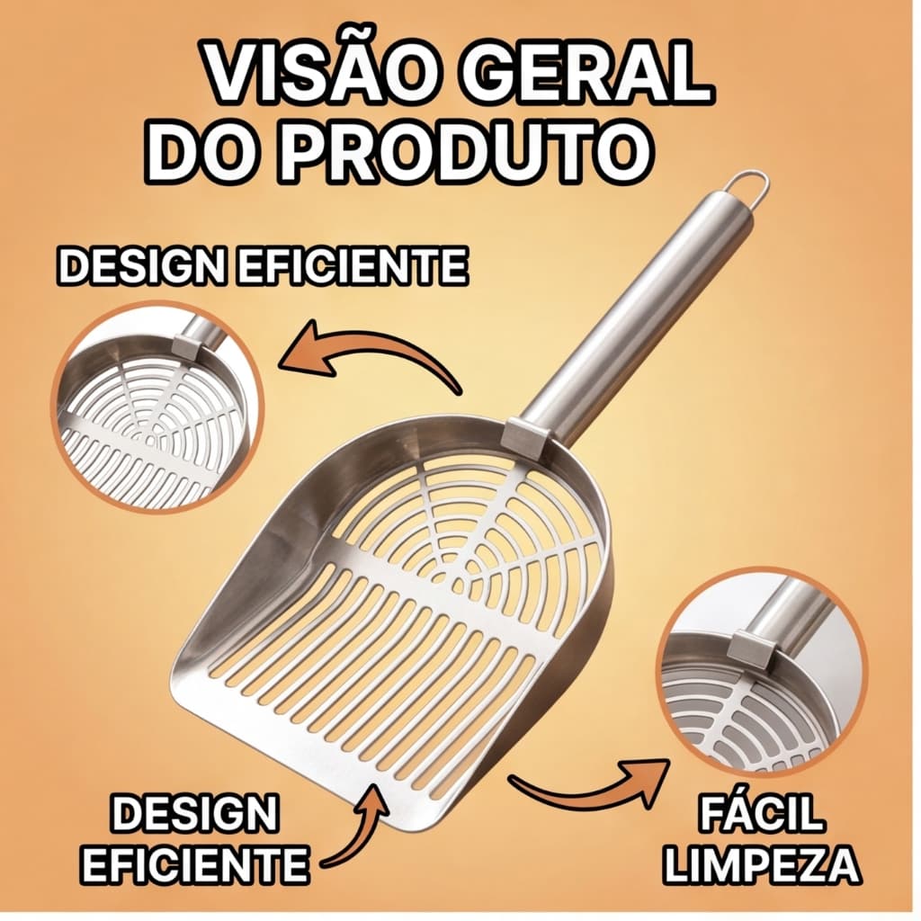 Pá Inox para Areia de Gato Furos Adequados Limpeza Rápida dos Dejetos do Pet