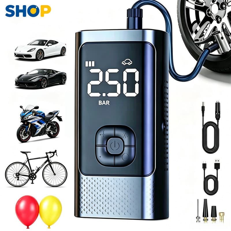 Compressor Sem Fio Display Digital Bateria 4000mAh Inflador para Pneus Carro e Moto - M6