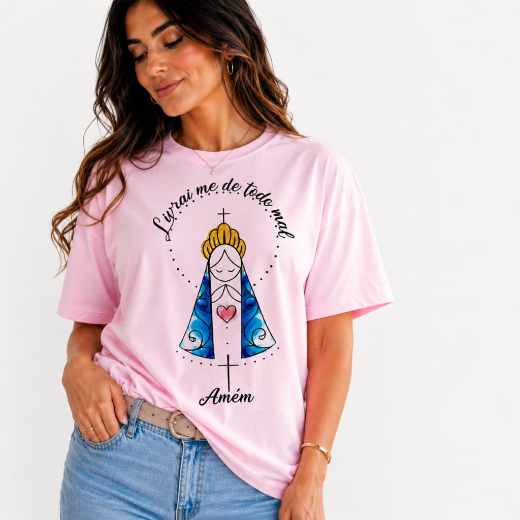 Camiseta Nossa Senhora Aparecida Fé Devoção e Estilo Camisa Religiosa Católica 100% Algodão Envio Rapido