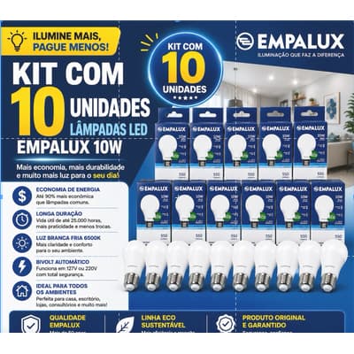 Kit 10 Lâmpada LED Bulbo 10W Bivolt 6500K  Branco Frio