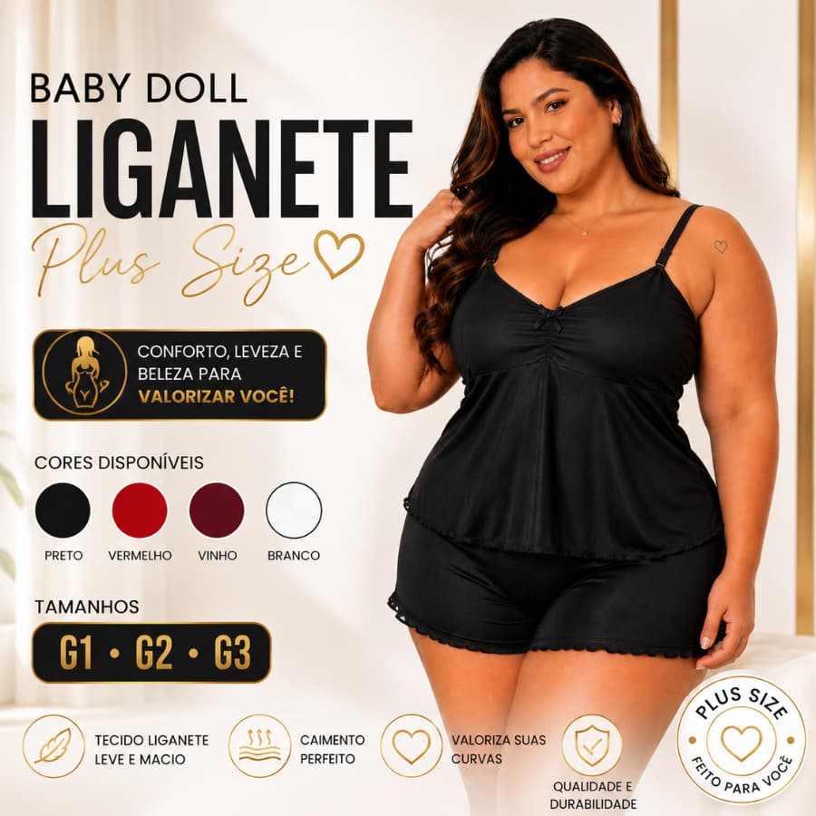 Baby Doll Short Doll Plus Size Pijama feminino Malha Fria Liganete