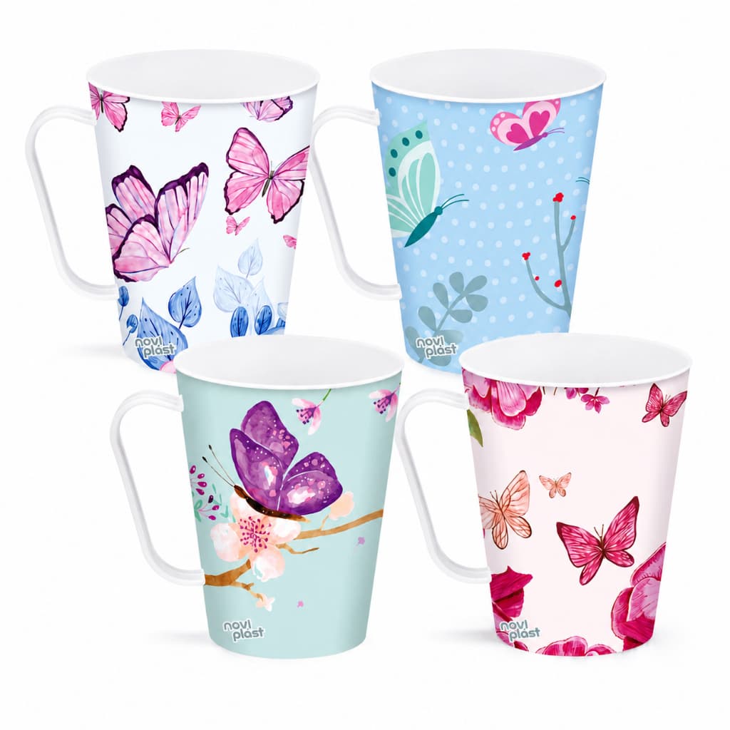 Kit 24 Canecas Tema Borboletas 430ml Plástico Livre BPA Festa Eventos Brindes