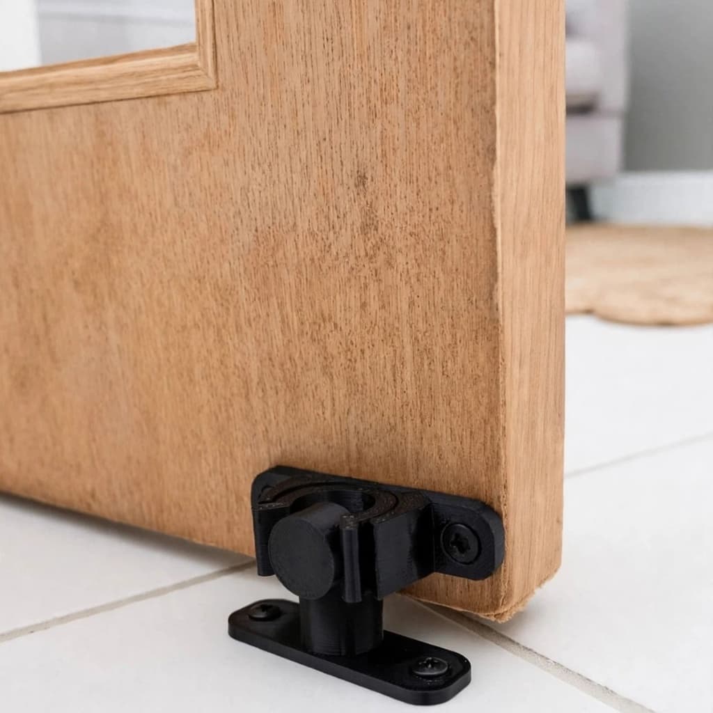 PRENDEDOR TRAVA DE PORTA DE CHÃO ADESIVA 7CM - PETG PRETO PREMIUM - FIXAÇÃO FORTE