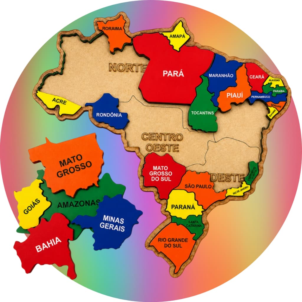 Brinquedo Educativo Interativo Pedagógico Quebra Cabeça Mapa Do Brasil  Mdf Infantil Aprendizagem Divertida Presente