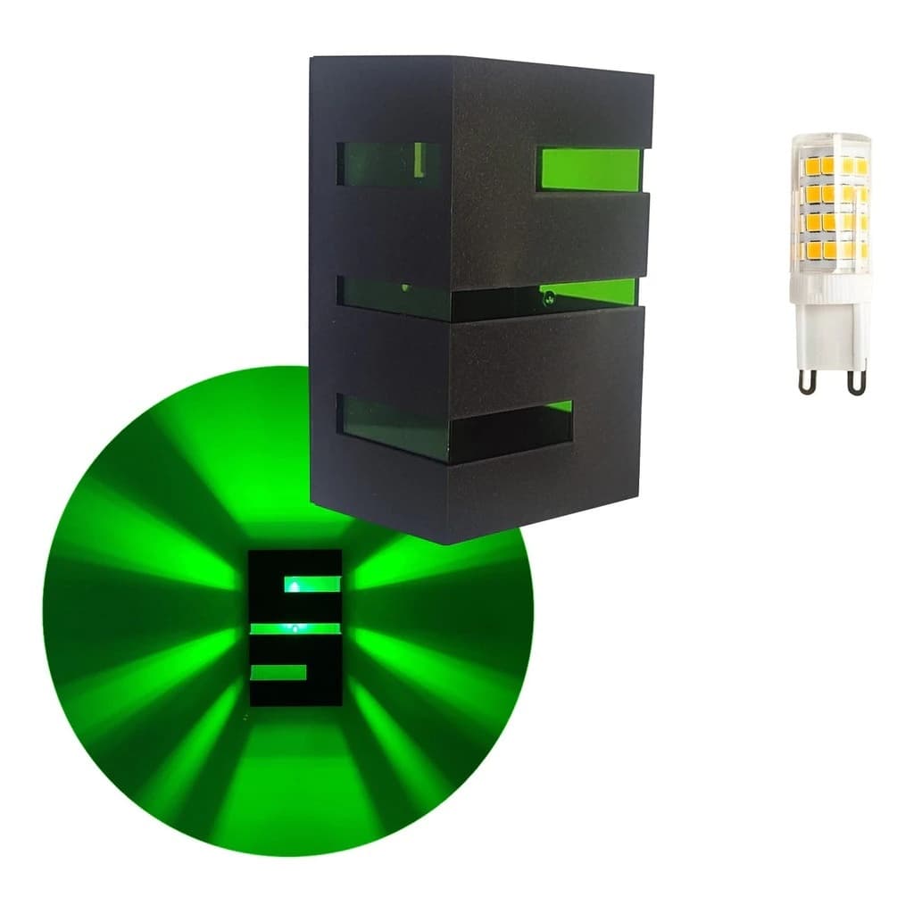 Arandela Preta Com Led 5w, Lente Verde, Bivolt- Moderna