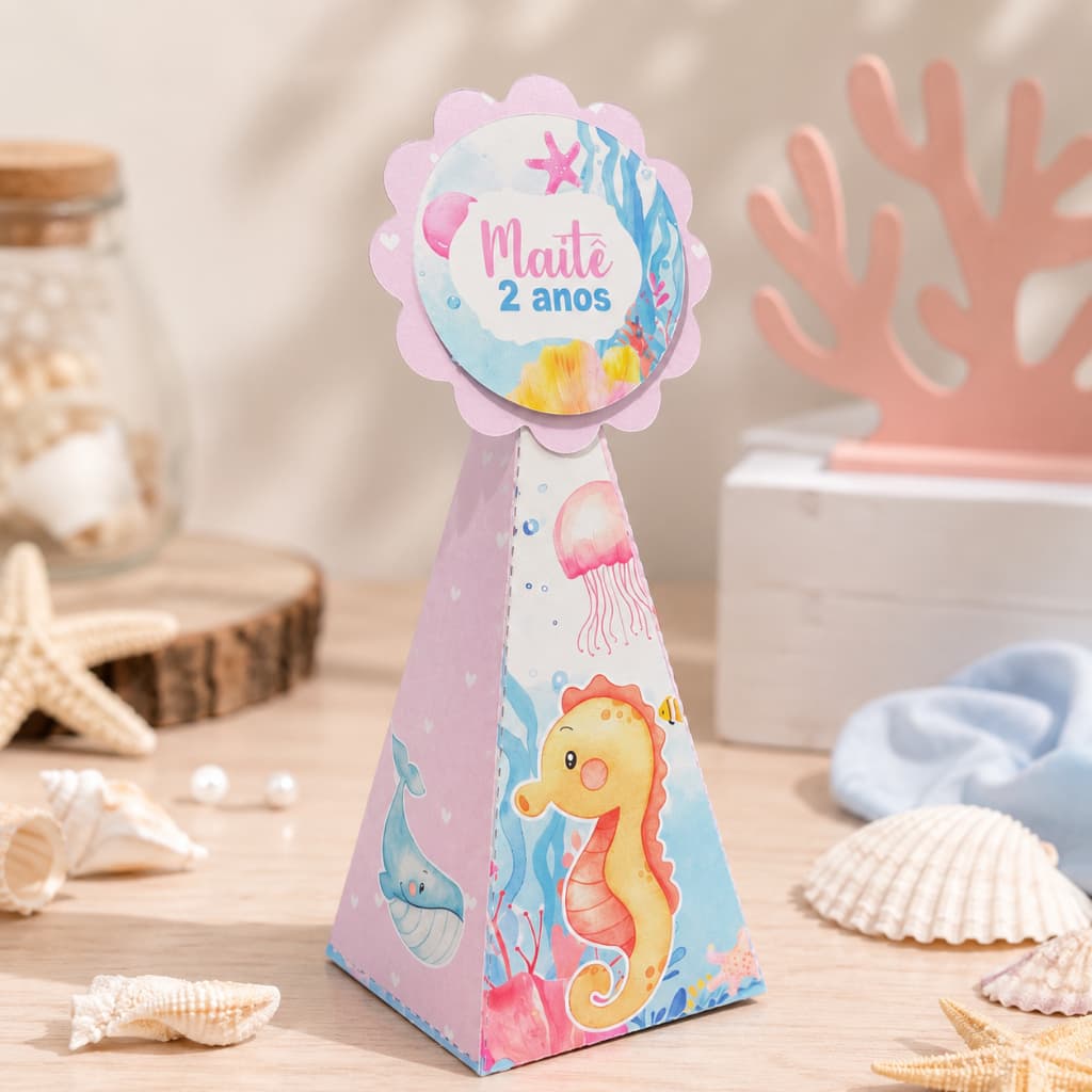 Caixinhas Pirâmide FUNDO DO MAR - Caixinhas para decoração de aniversário - (Pegue e Monte)