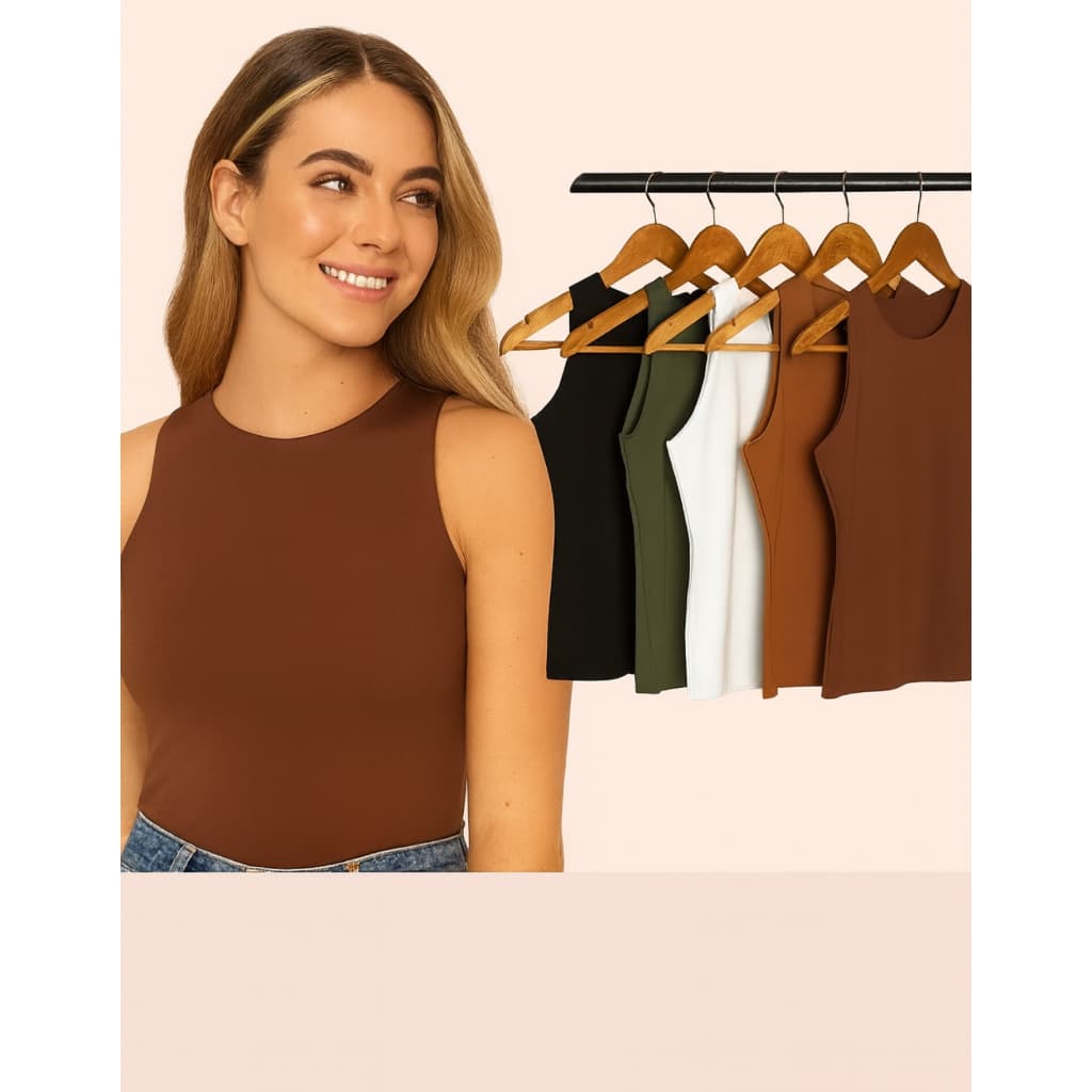 Kit 3 Regatas Blusinha Feminina Poliéster Duplo Básica Elegante Moda Blogueira Tendencia