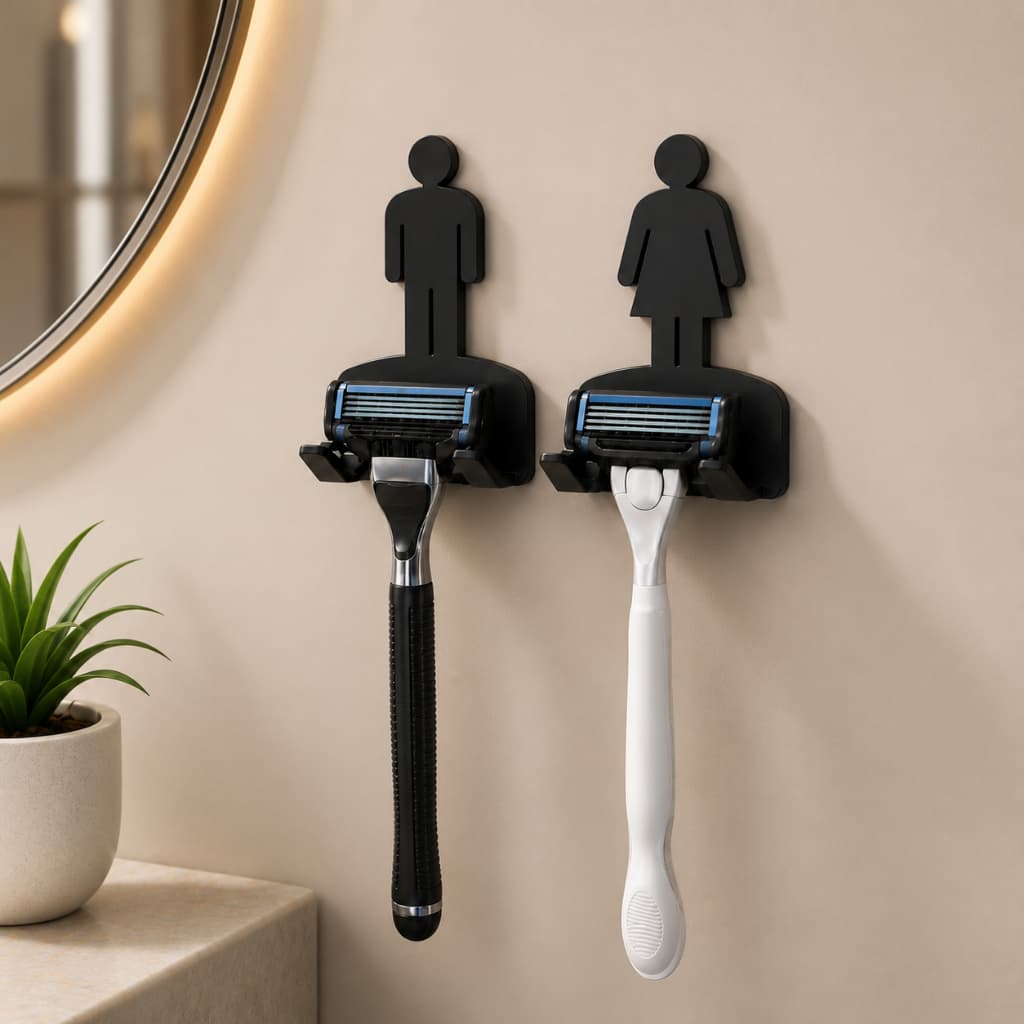 Kit Suporte Para Gilete Barbeador Parede Banheiro Sem Furo 3M Organizador Masculino Feminino