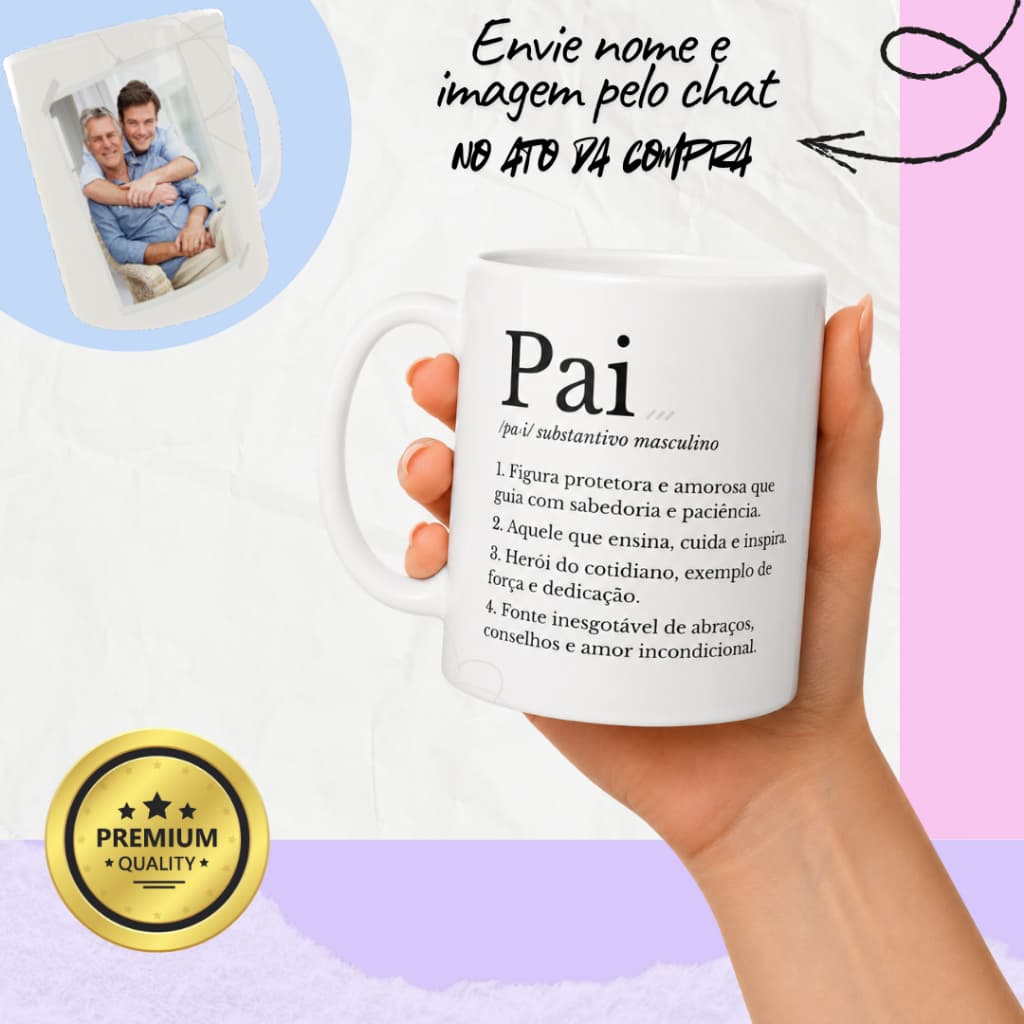 Caneca Porcelana Personalizada Pai com Foto Xícara Cerâmica Personalizada Foto Presente Dia dos Pais