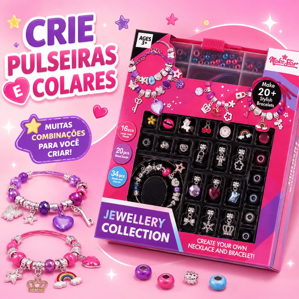Kit Miçangas Infantil Maleta Para Fazer Pulseiras Colares Com Pingentes Inmetro