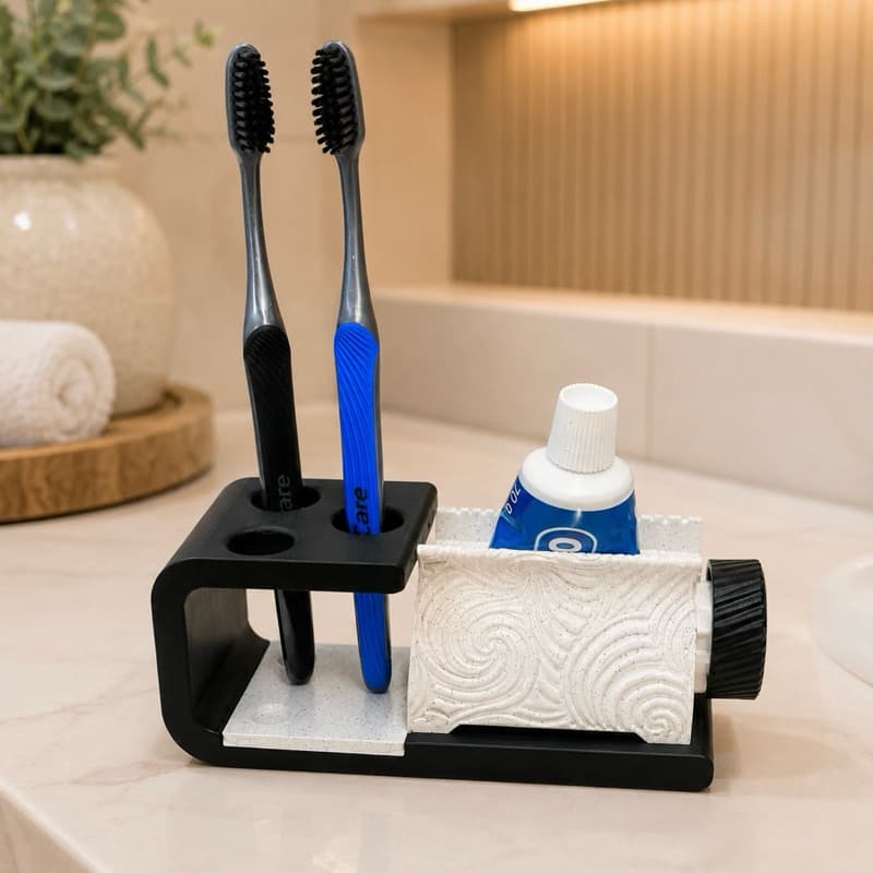 Porta Escova de Dente com Dispenser Espremedor de Pasta | Organizador de Banheiro