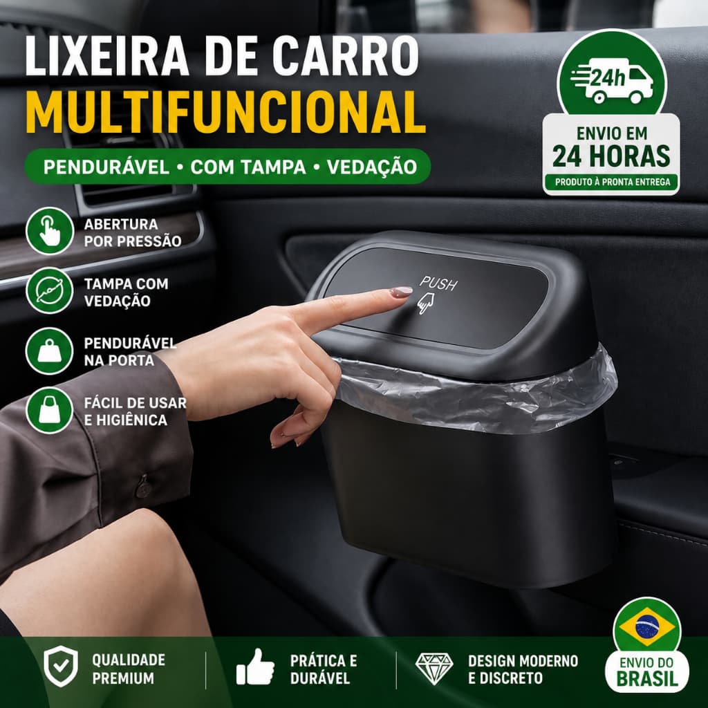 Lixeira Lixo Automotivo Com Grampo Clip,Porta Objeto Treco Lateral Carro Caminhão