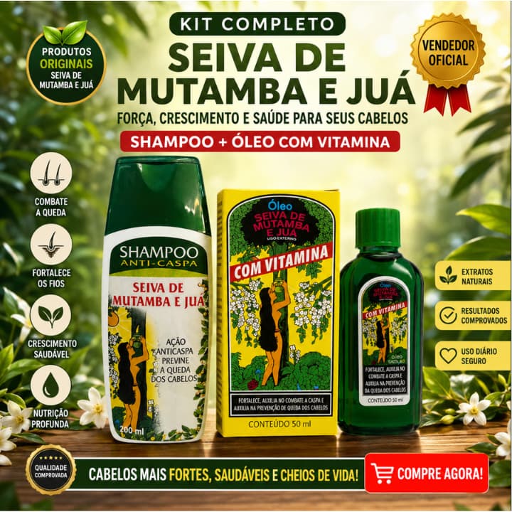 KIT SEIVA DE MUTAMBA E JUÁ – SHAMPOO ANTI-CASPA + ÓLEO VITAMINADO