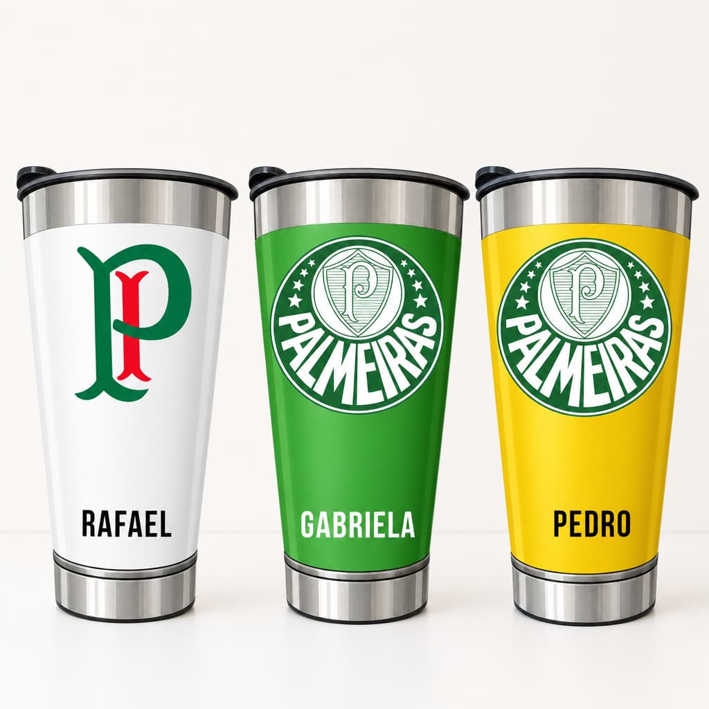 Copo Térmico Inox 473ml Personalizado Palmeiras – Com Nome | Presente para Torcedor | Dia dos Pais