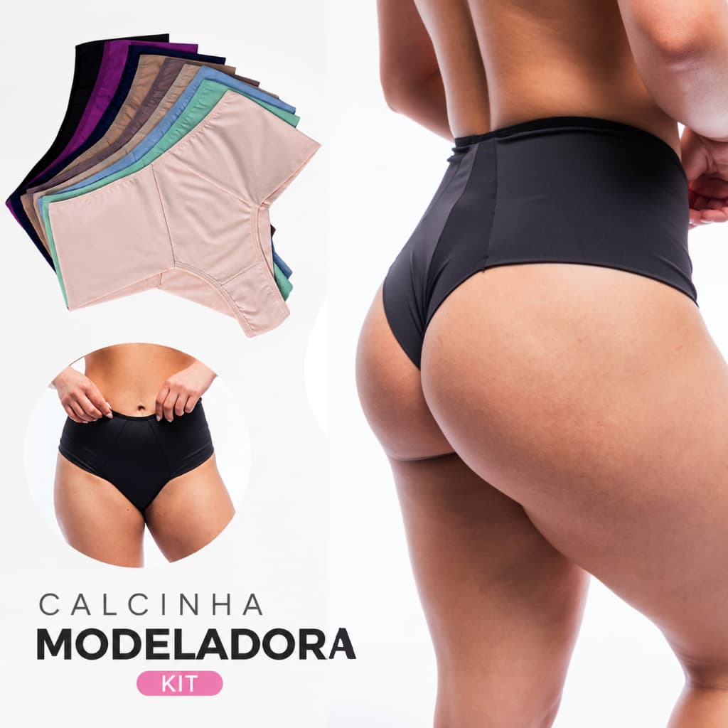 Kit CalcinhaCós Alto Modeladora Fio Duplo Confortável Poliamida Pala 13 cm
