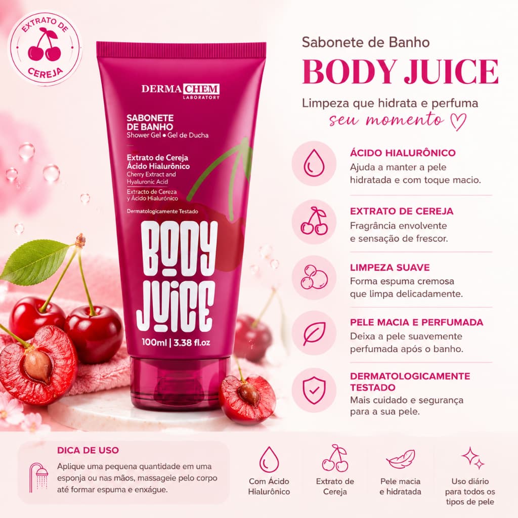 Sabonete Corporal Body Juice Dermachem 100ml Hidratante Cereja